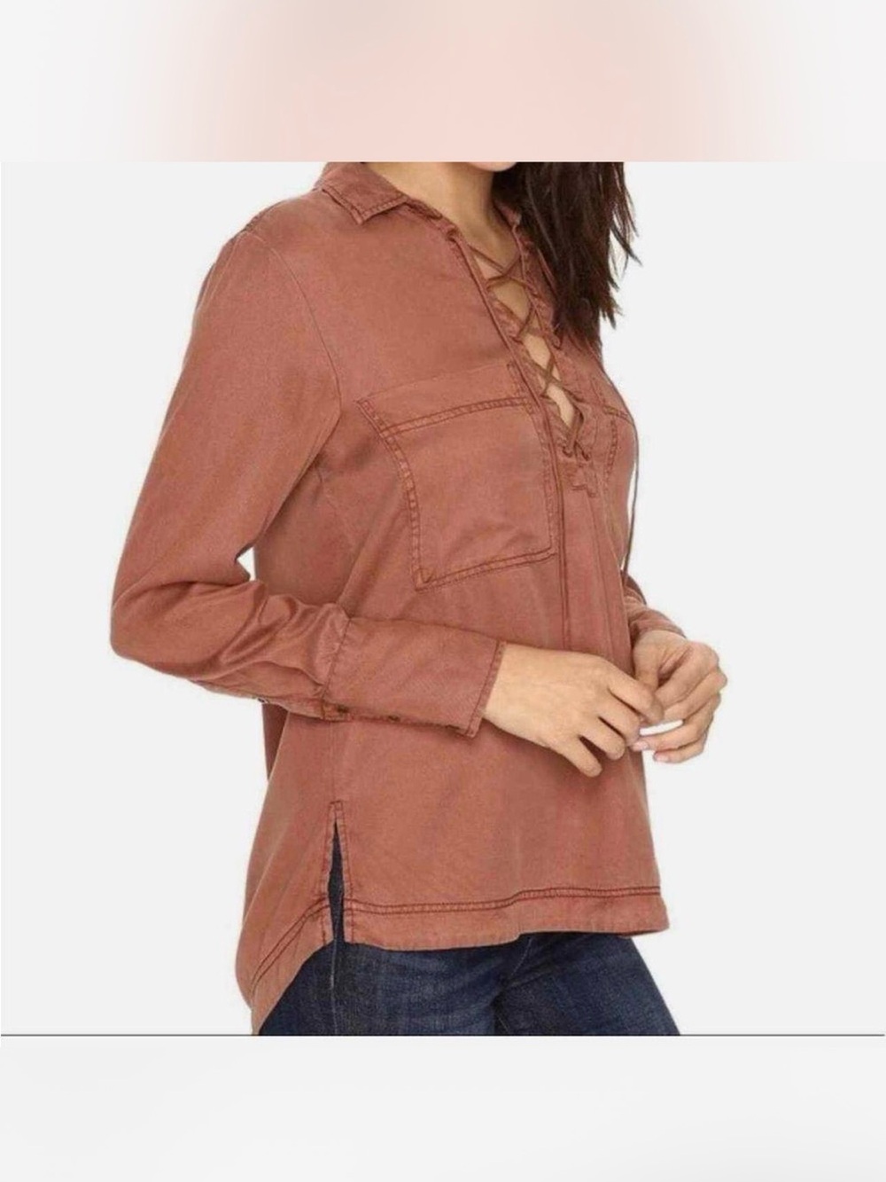FREE PEOPLE Lace Up Long Sleeve Top Women’s L under your spell vintage look